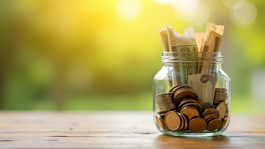 Spořící sklenice s mincemi a bankovkami — vizualizace nouzového fondu